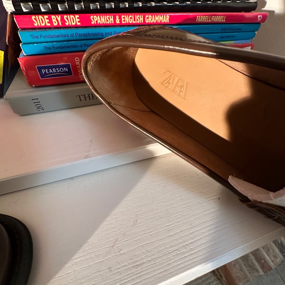 Zara Brown and Cream Leather Penny Loafers - Picture 13 of 14